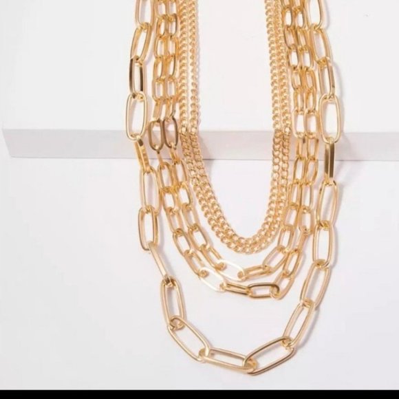 *Multi Layered Gold Chain Punk Choker Necklace - Picture 4 of 5